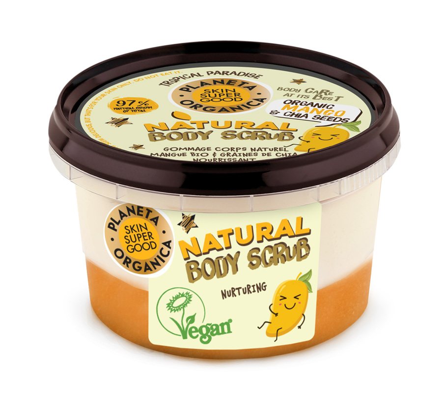 Skin Super Good Planeta Organica - přírodní tělový peeling - mango a chia semínka 250 ml
