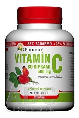 BIO-Pharma s.r.o. BIO Pharma Vitamin C se šipkami 500 mg tbl 90 + 30 (33% ZDARMA) (120 ks) 500mg