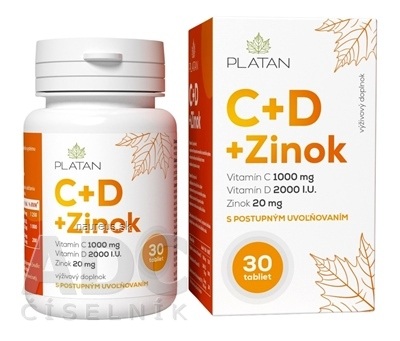 VULM s.r.o. PLATAN Vitamin C+D+ Zinek tbl s postupným uvolňováním 1x30 ks