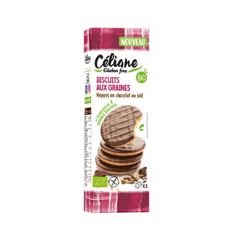 Celiane glutenfree Celiane bezlepkové sušenky se směsí semínek máčené v mléčné čokoládě 150 g