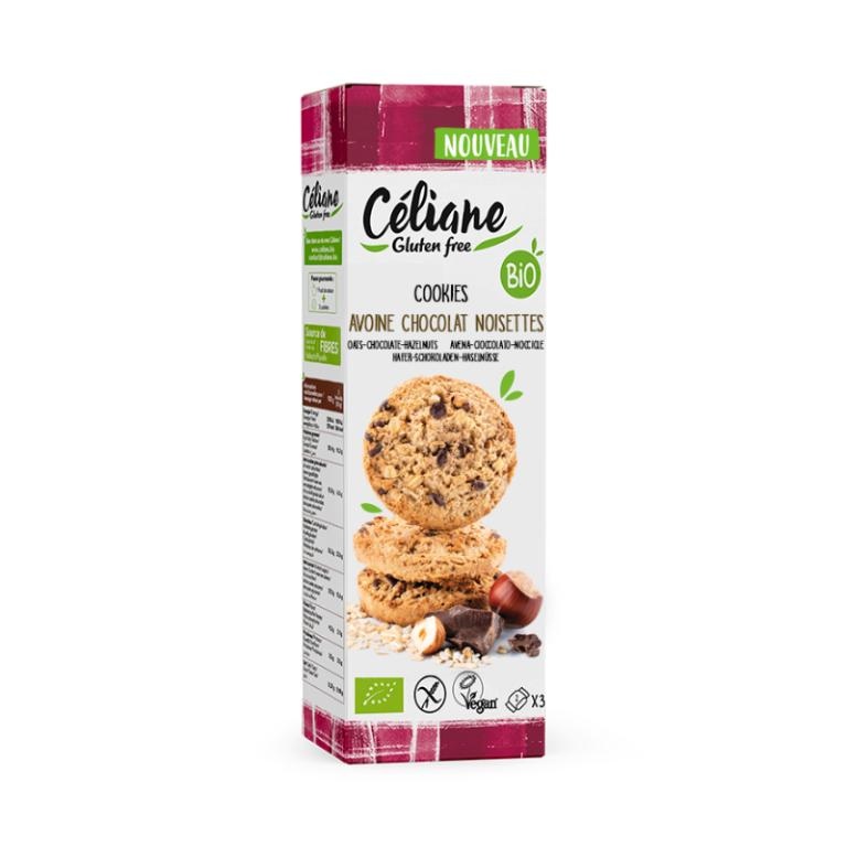 Celiane glutenfree Celiane bezlepkové křehké ovesné sušenky s kousky čokolády a lískovými ořechy 120 g